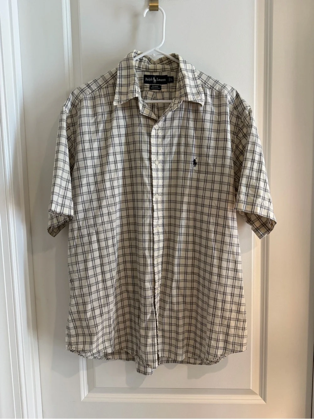 Ralph Lauren Blaire Short-Sleeve Plaid Button-Down Shirt - Cream & Blue